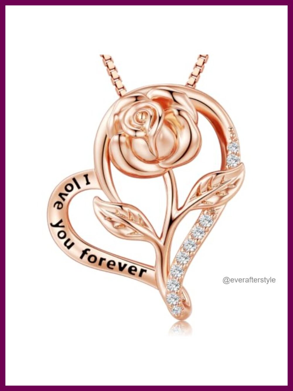 Rose Heart Pendant Necklace, Engraved I Love You Forever, Copper Jewelry for